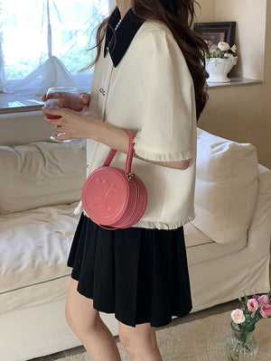 [Korean Style] Vintage Style Contrast Color Double Breasted Blouse