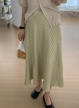 [Korean Style] High Waist A-line Plaid Skirt w/ Side Slit