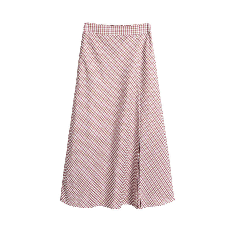 [Korean Style] High Waist A-line Plaid Skirt w/ Side Slit