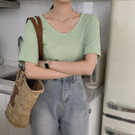 [Korean Style] U-neck Basic Solid Color Basic T-shirt