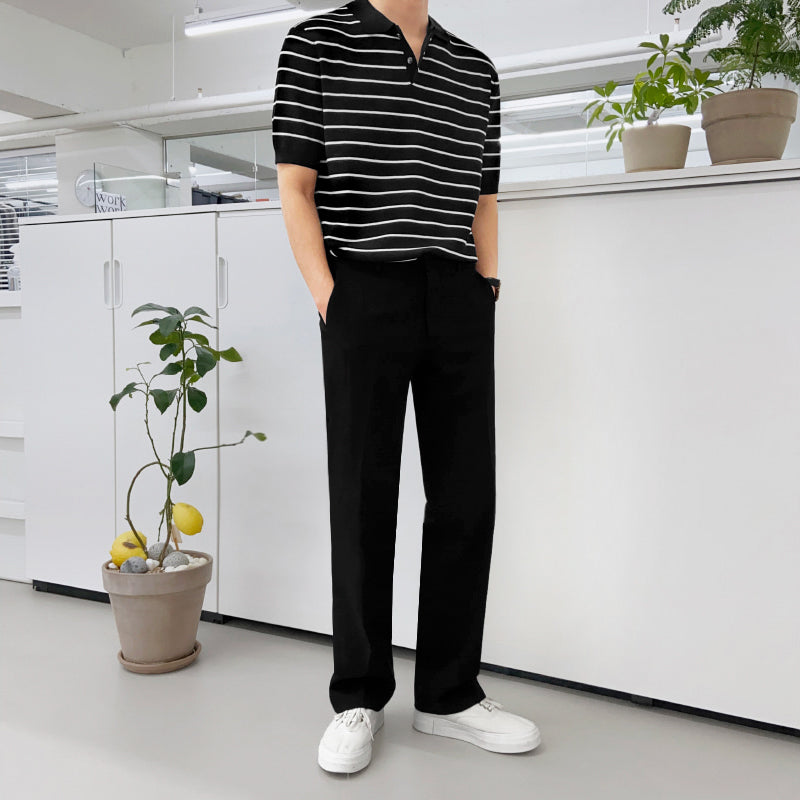 [Korean Style] 2 Colors Short-Sleeved Stripe T-shirts