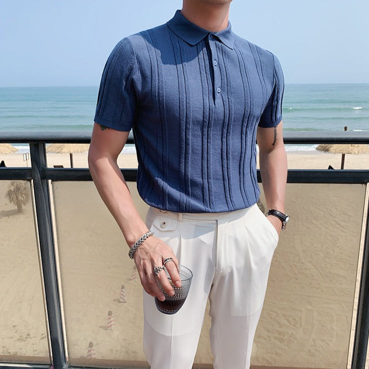 [Korean Style] 5 Colors Viscose Striped Polo Shirts