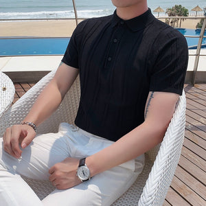 [Korean Style] 5 Colors Viscose Striped Polo Shirts