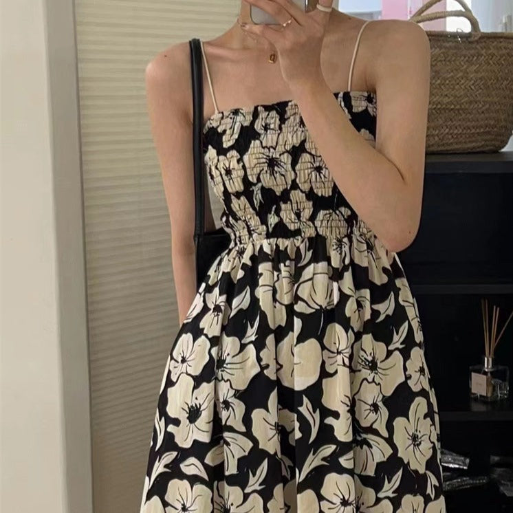 [Korean Style] Floral Spaghetti Strap Smocked Dress