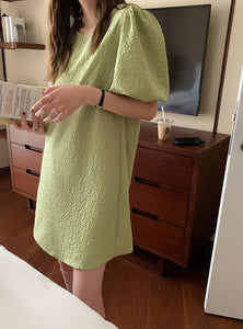 [Korean Style] 2 Colors Puff Sleeve Mini Dress
