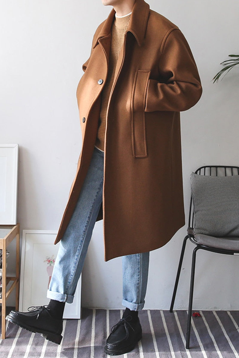 [Korean Style] Round Shoulder Single Overcoat