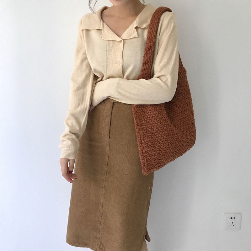 [Korean Style] Casual Nude Knitting shoulder bag