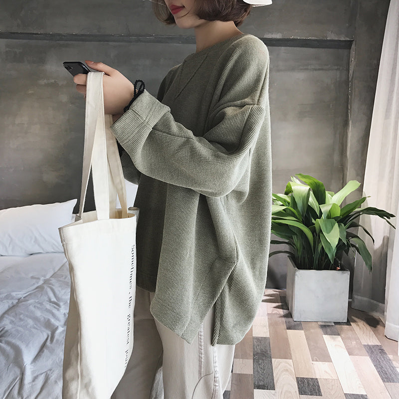 [Korean Style] Over Sized Solid color Round Neck Pullover