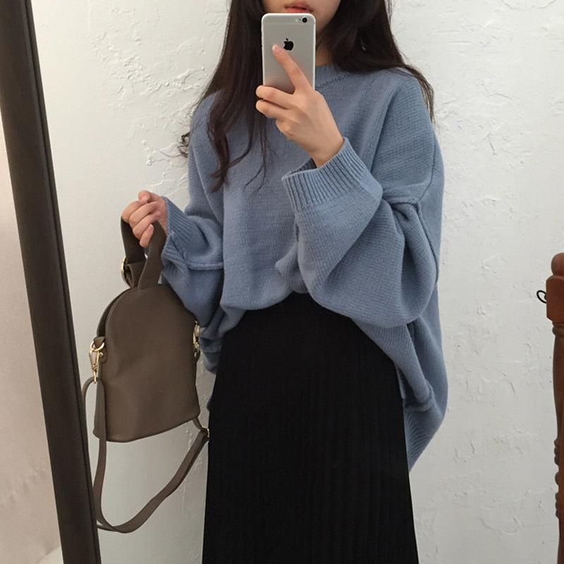 [Korean Style] Oversized Sweater With Rib Knit Details