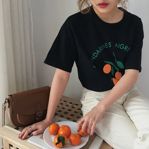 [Korean Style] Mandarines Caroon Print Cotton Tee