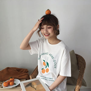 [Korean Style] Mandarines Caroon Print Cotton Tee
