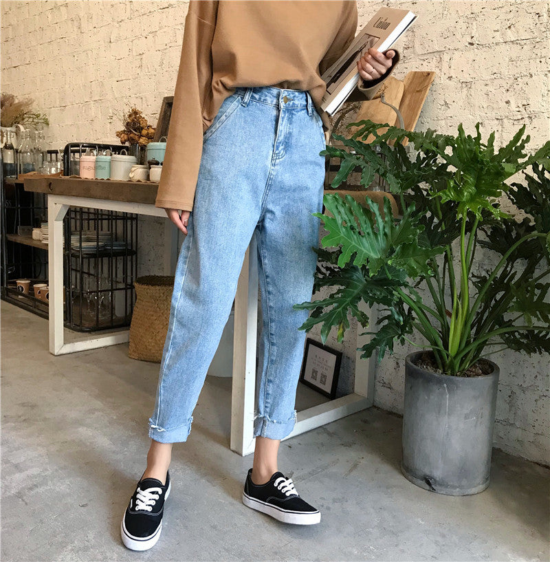 [Korean Style] High Waist All-match Straight Loose Jeans