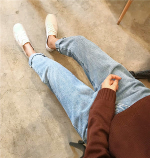 [Korean Style] High Waist All-match Straight Loose Jeans