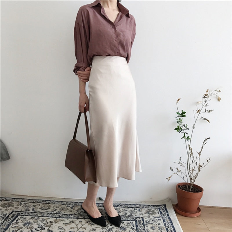 [Korean Style] Cassie High Waist A-line Long Skirt