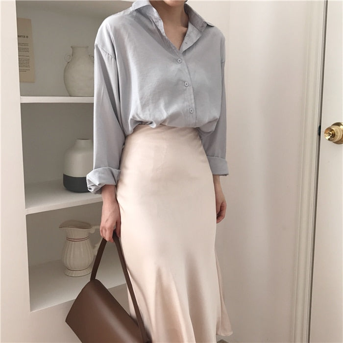 [Korean Style] Cassie High Waist A-line Long Skirt