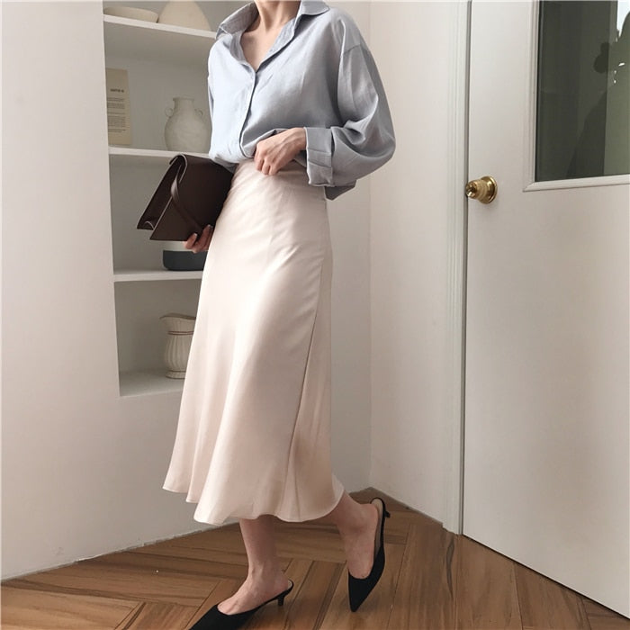 [Korean Style] Cassie High Waist A-line Long Skirt