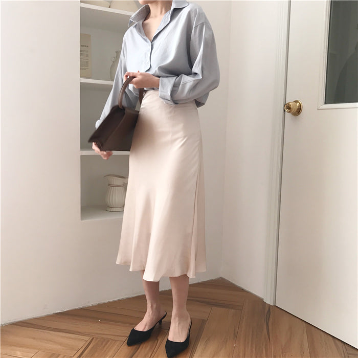 [Korean Style] Cassie High Waist A-line Long Skirt
