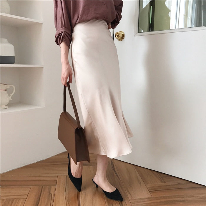 [Korean Style] Cassie High Waist A-line Long Skirt