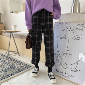 [Korean Style] Velvet Loose Fitted Plaid Pants