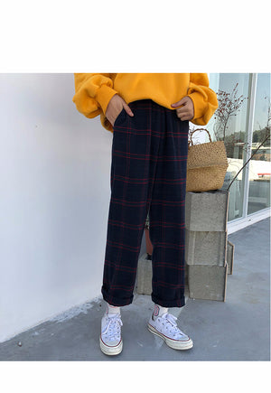 [Korean Style] Velvet Loose Fitted Plaid Pants