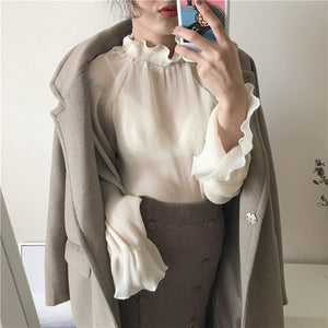 [Korean Style] Heetah See Through Ruffle Blouse