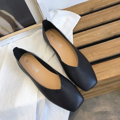 [Korean Style] Solid Color Square Toe Slip-on flats