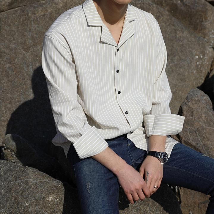 [Korean Style] Masculino Oversized Striped Shirts