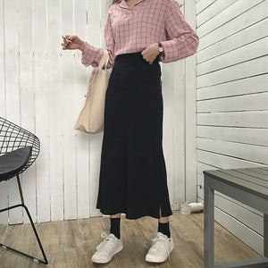 [Korean Style] High Waist Weave Ankle Length Skirt