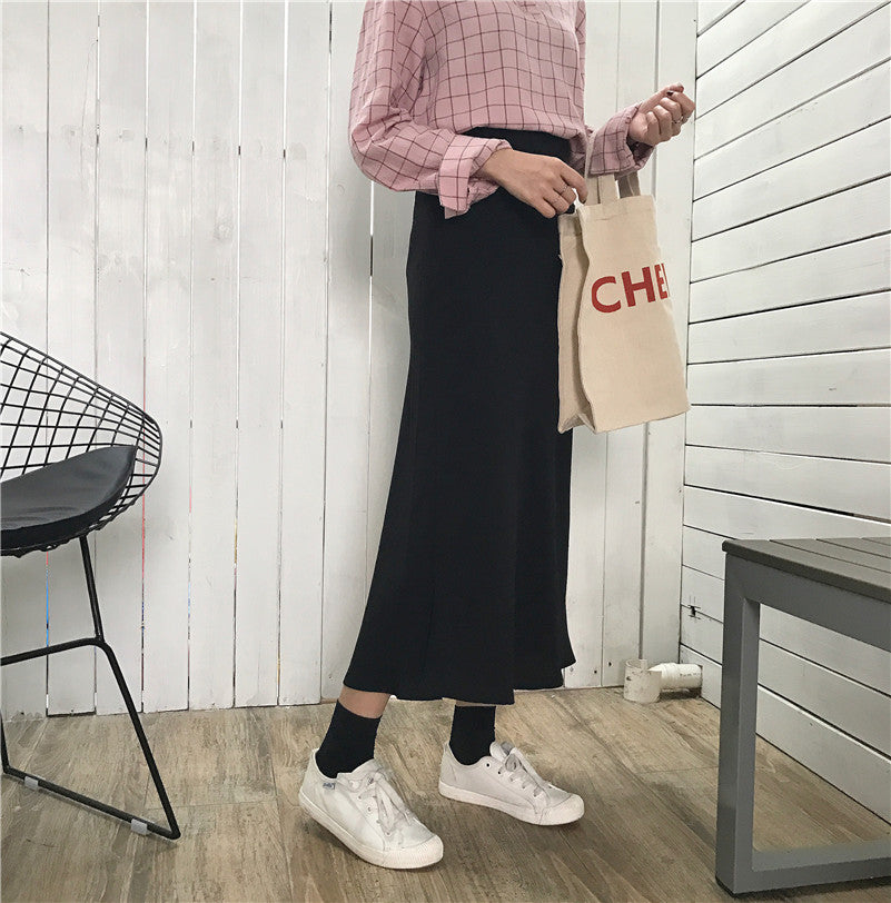 [Korean Style] High Waist Weave Ankle Length Skirt