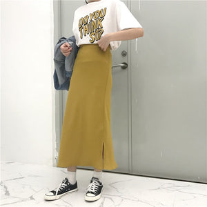 [Korean Style] High Waist Weave Ankle Length Skirt