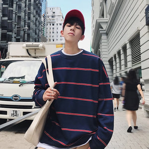 [Korean Style] Joy Cotton Striped Sweatshirt