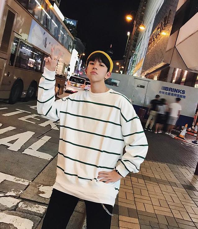 [Korean Style] Joy Cotton Striped Sweatshirt