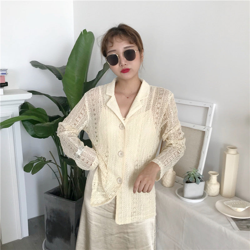 [Korean Style] Long Sleeve Lace See Through Blouse