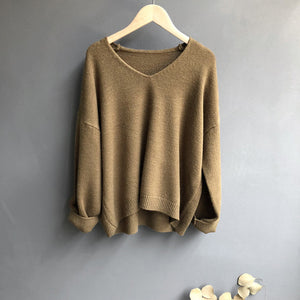 [Korean Style] Loose Fitted V-neck Knit Top