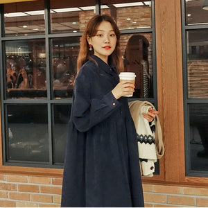 [Korean Style] Long Sleeve Velvet Shirts Dress