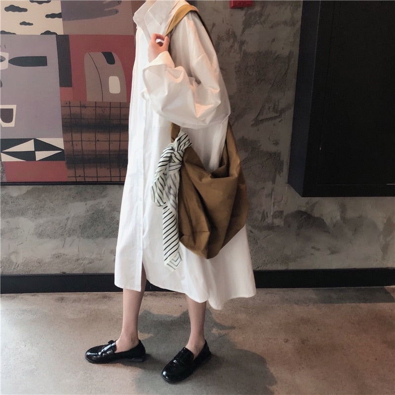 [Korean Style] Minimalist Full Length Shirt Dress