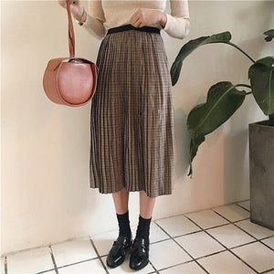 [Korean Style] Plaid Pleated Midi Skirt