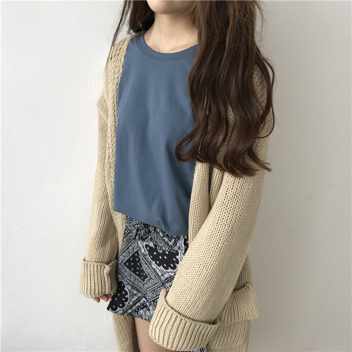 [Korean Style] Solid color long-sleeved Cotton T-shirt