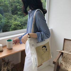 [Korean Style] Minimalistic Cartoon Printing Canvas Shoulder Bag