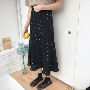 [Korean Style] Pokadots A-line High Waist Skirt