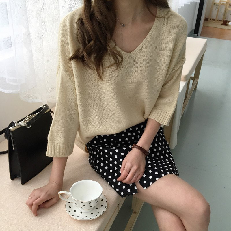Korean Style] Black/White V-neck Pullover Sweaters – Ordicle