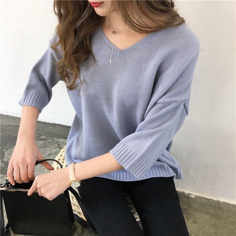 [Korean Style] Casual Knitted Half Sleeve pullover
