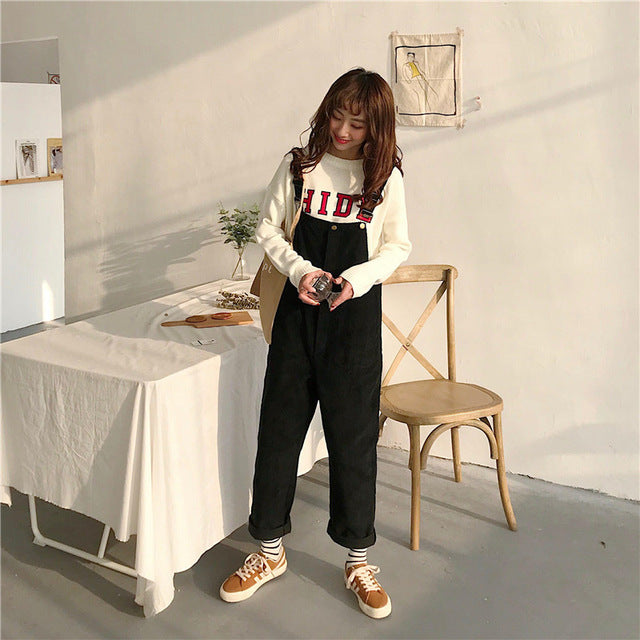 [Korean Style] Solid Color Retro Loose Jumpsuit*