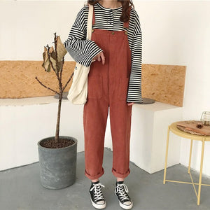 [Korean Style] Solid Color Retro Loose Jumpsuit*