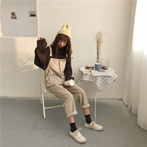 [Korean Style] Solid Color Retro Loose Jumpsuit*