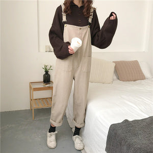 [Korean Style] Solid Color Retro Loose Jumpsuit*