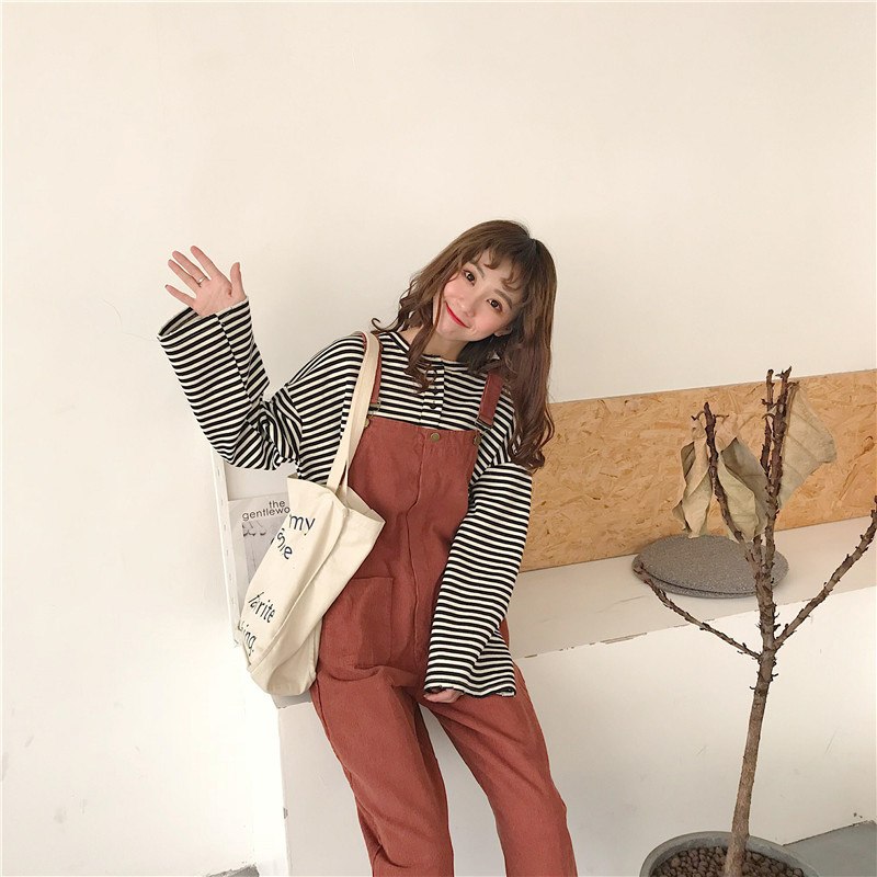 [Korean Style] Solid Color Retro Loose Jumpsuit*