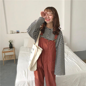 [Korean Style] Solid Color Retro Loose Jumpsuit*