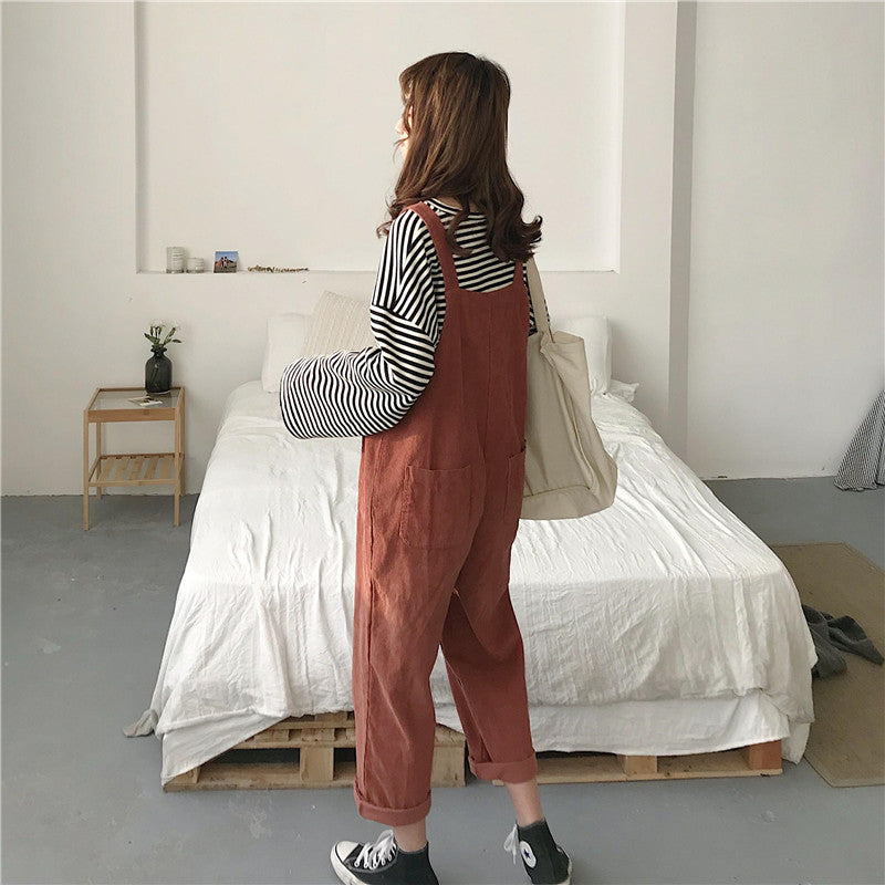 [Korean Style] Solid Color Retro Loose Jumpsuit*