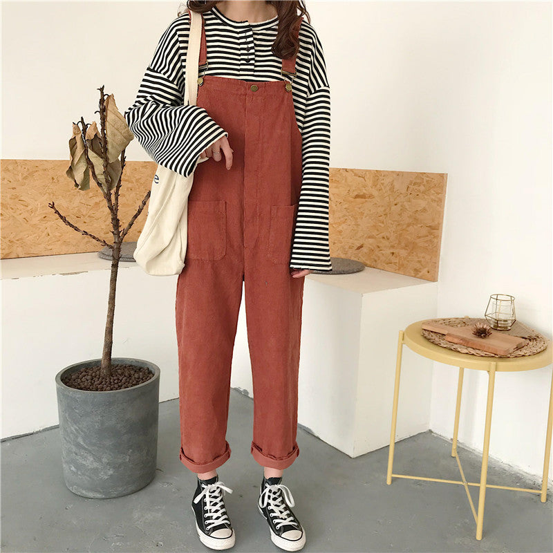 [Korean Style] Solid Color Retro Loose Jumpsuit*